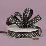 3/8 Black White Grosgrain with Pink Polka Dots 